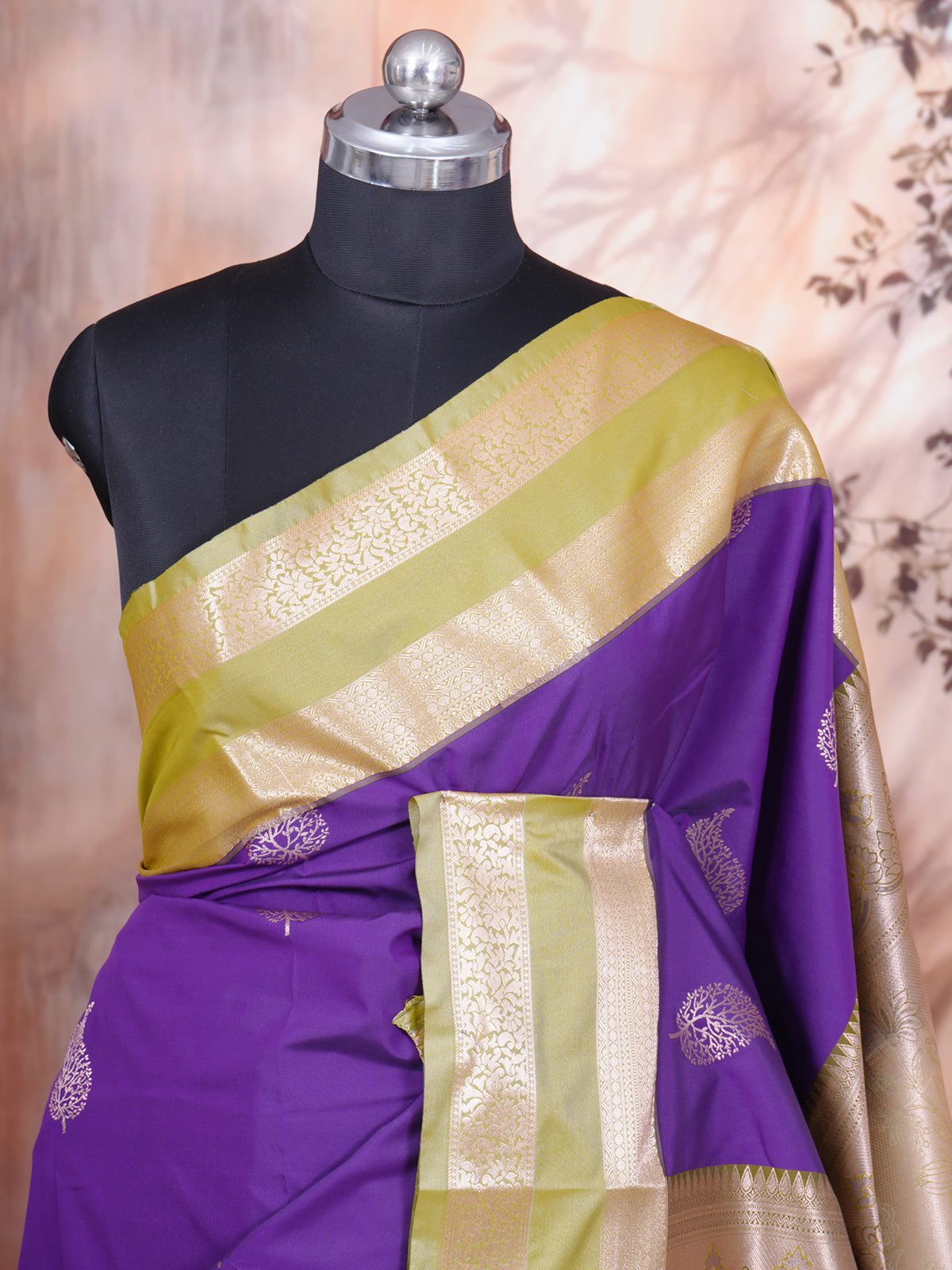 Purple Saree with Lime Green Kanchipuram Fancy Silk Saree