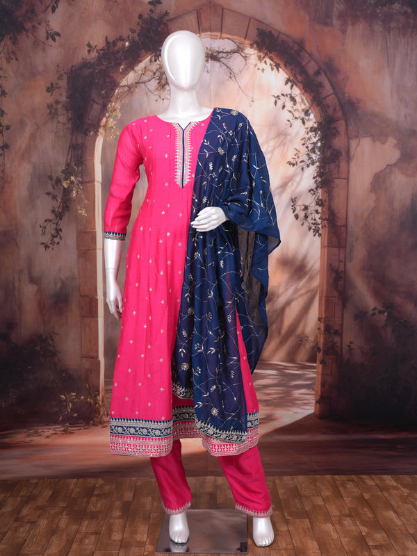 Pink with Navy Blue Ready Made Salwar Suit