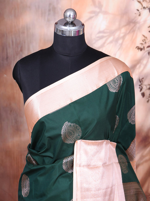 Bottle Green with Peach Kanchipuram Fancy Silk Saree