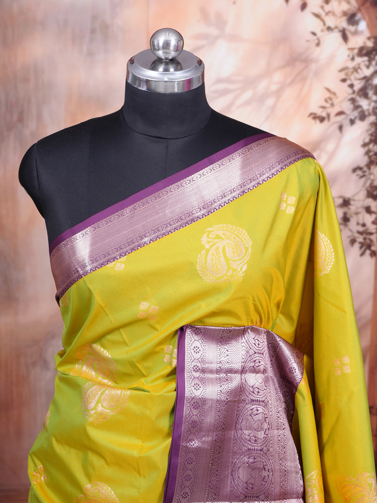 Lime Green with Purple Kanchipuram Fancy Silk Saree