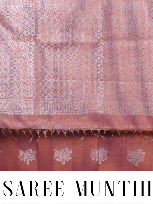 Pastel Onion Pink with Deep Wine Silk Cotton Saree