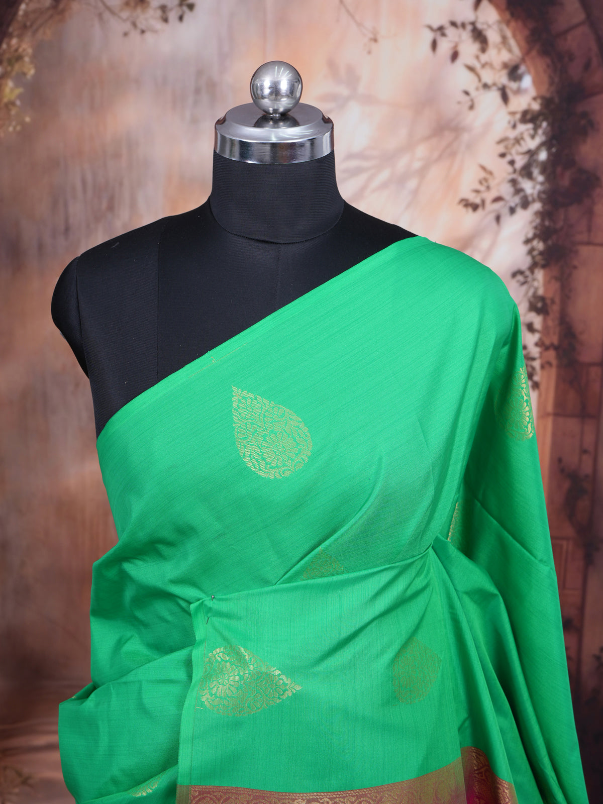 Leaf Green with Rani Pink Semi Silk Saree