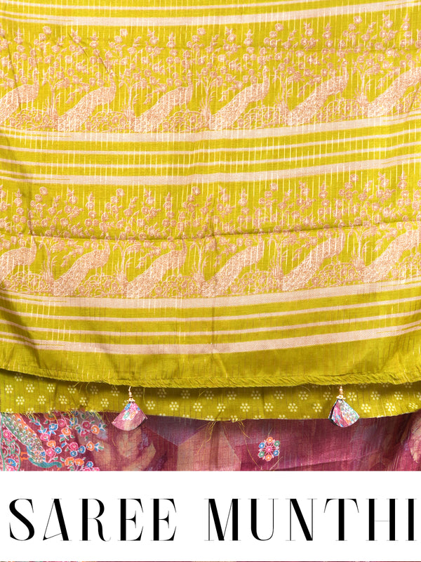 Mauve Pink with Olive Green - Semi Raw Silk Saree