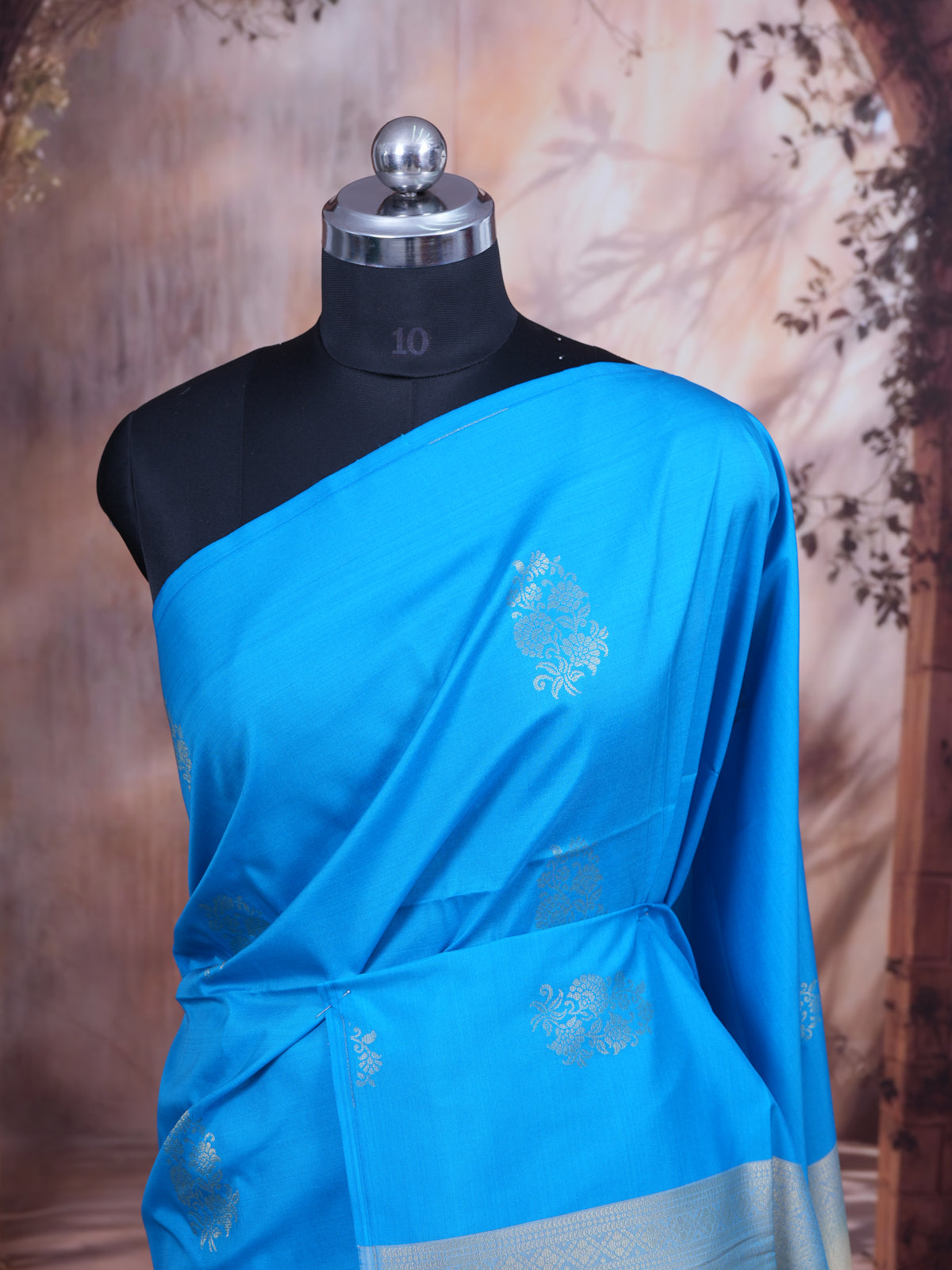 Sky Blue with Light Sandal Semi Silk Saree