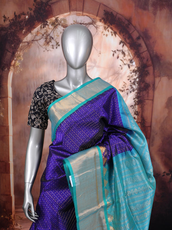 Royal Purple and Turquoise Pure Silk Cotton Saree