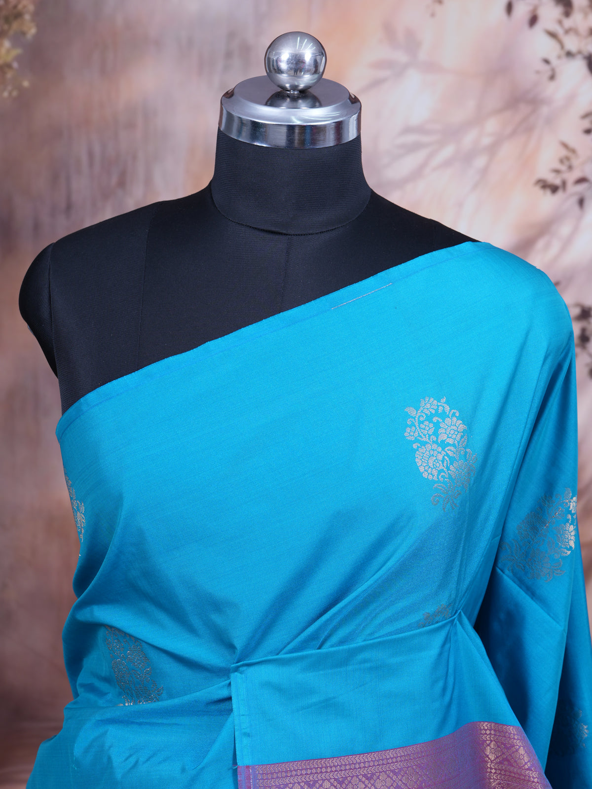 Sky Blue With Pink  Semi Silk Saree