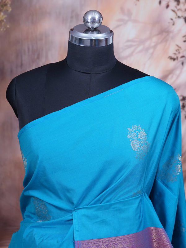 Sky Blue With Pink  Semi Silk Saree