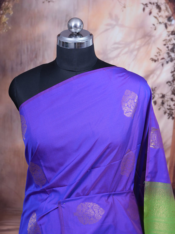 Violet With Green Semi Silk Saree