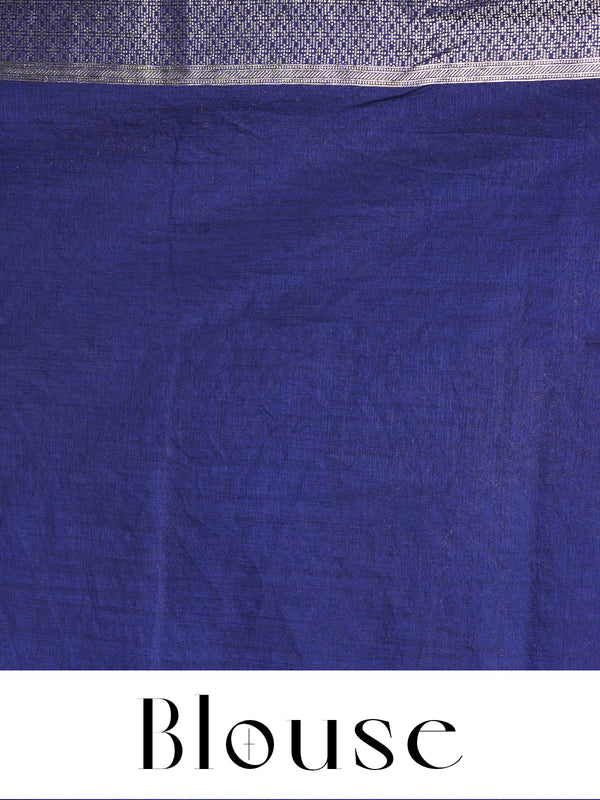 Navy Blue with Silver - Semi Tussar Saree