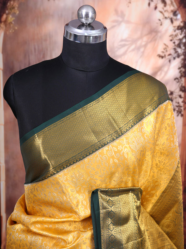 Mustard Yellow and Bottle Green Kanchipuram Silk Saree