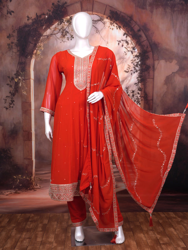 Red with Gold Dupatta Ready Made Salwar Suit