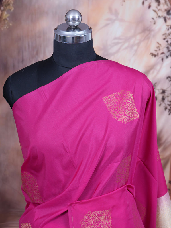 Rani Pink With Sandal Semi Silk Saree