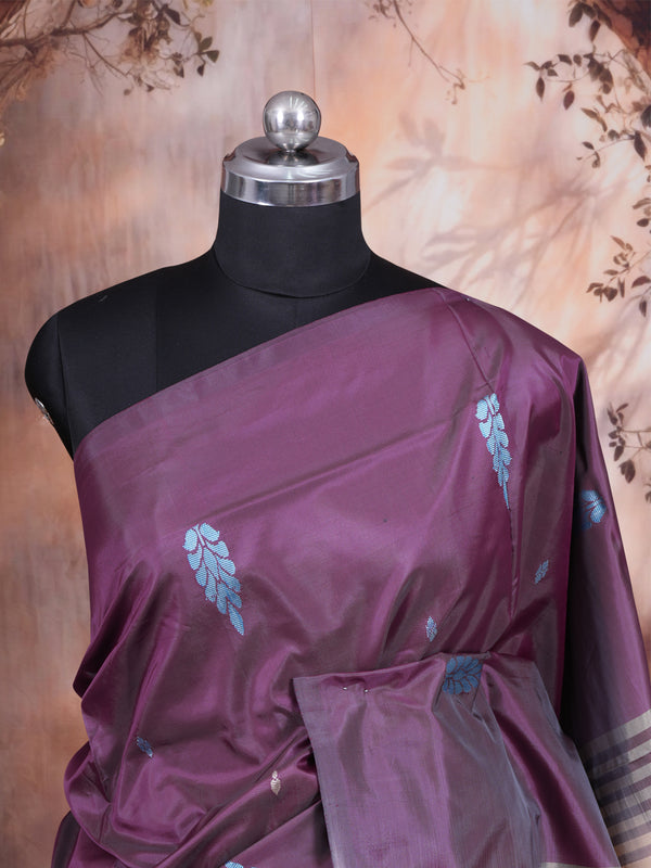 Wine Purple With Beige Semi Silk Saree