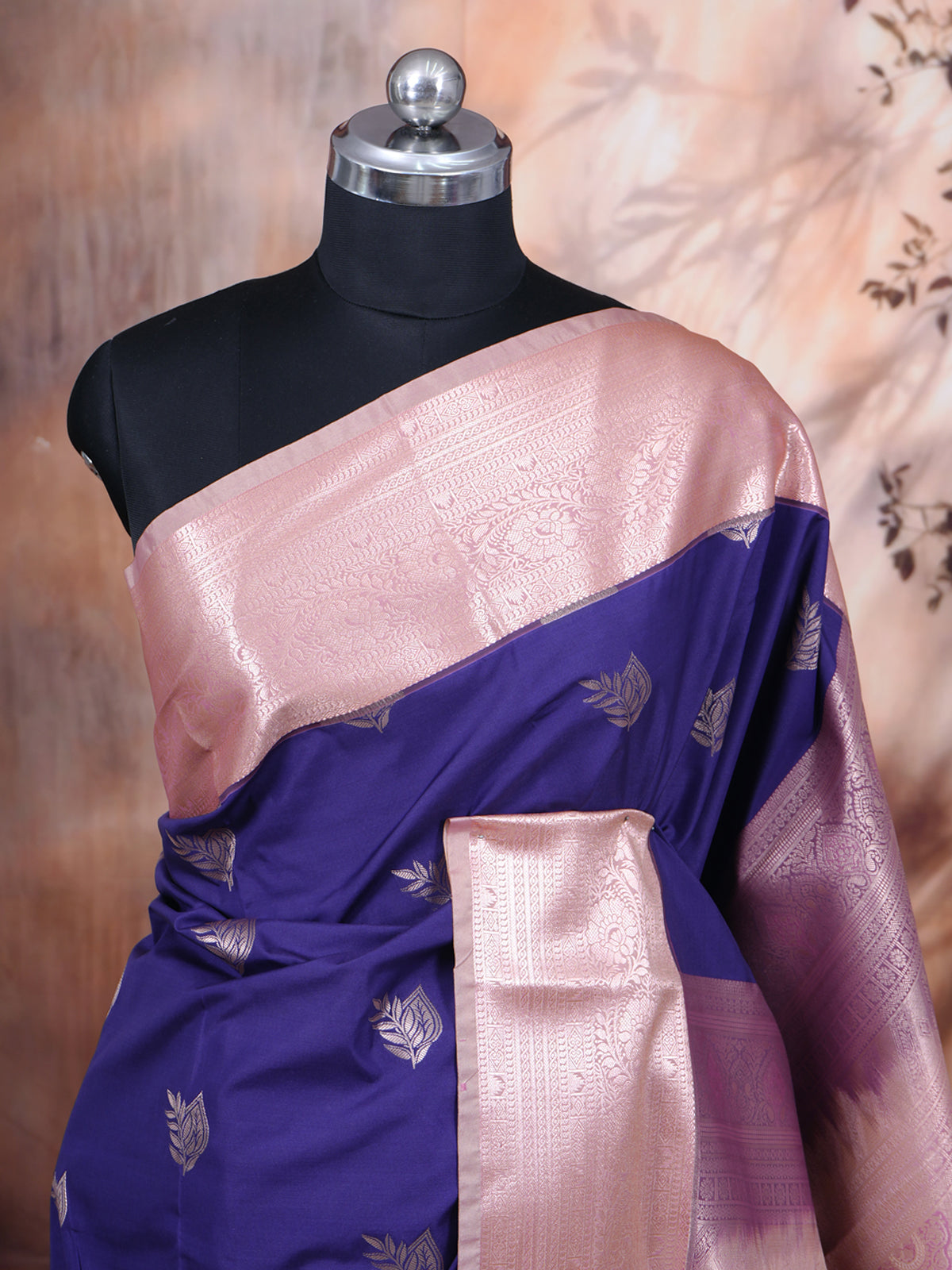 Royal Violet and Pastel Pink Kanchipuram Fancy Silk Saree