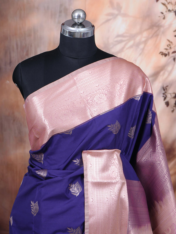 Royal Violet and Pastel Pink Kanchipuram Fancy Silk Saree