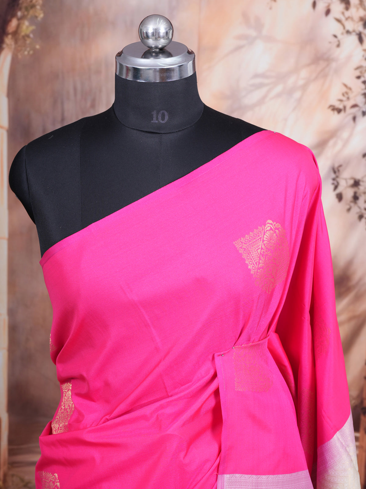 Rani Pink with Light Sandal Semi Silk Saree