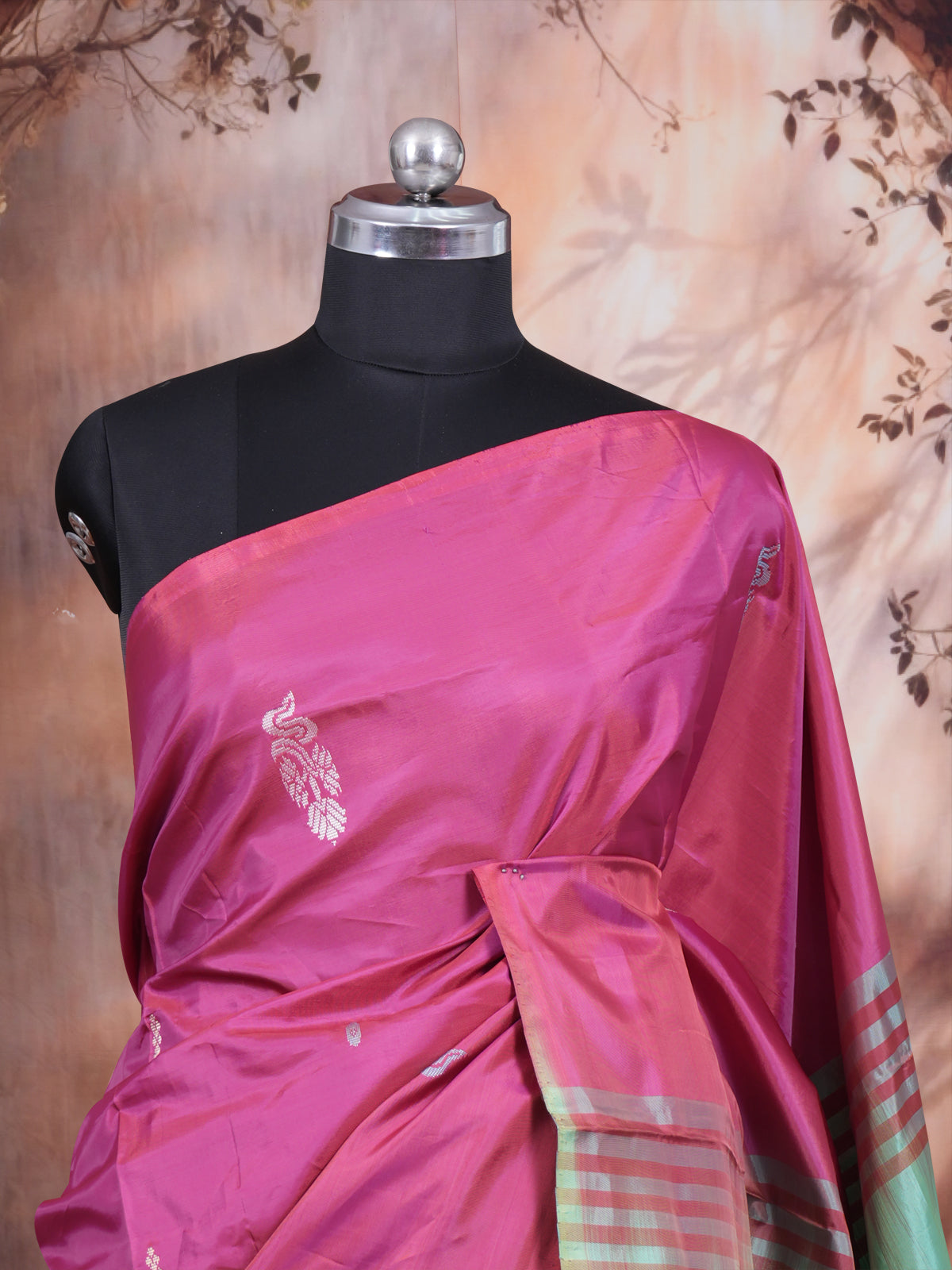 Onion Pink With Green Semi Silk Saree