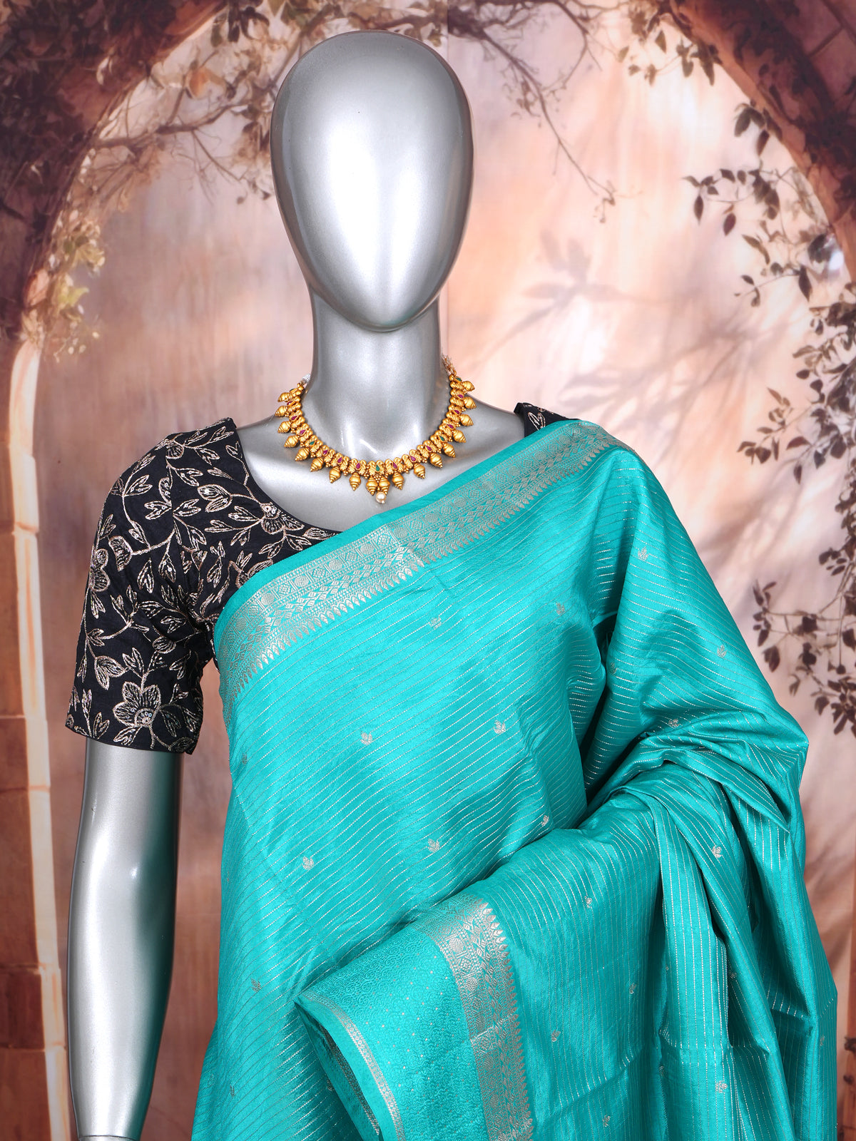 Firoza Blue with Silver - Semi Tussar Saree