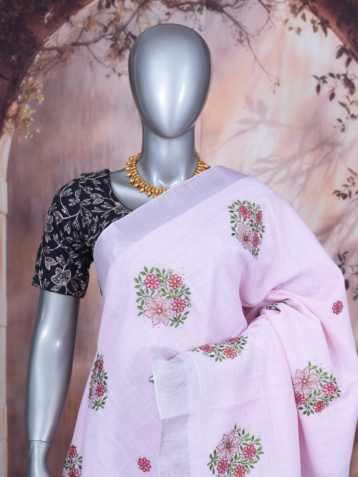 Baby Pink with Silver - Linen Cotton Saree