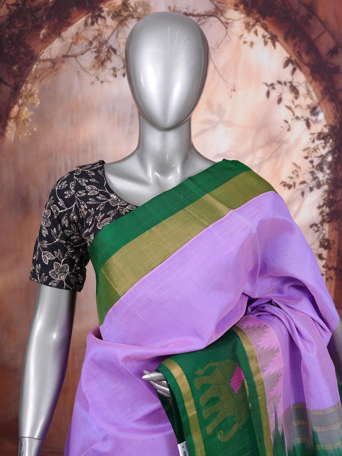 Pure Silk Cotton Saree in Lavender and Emerald Green