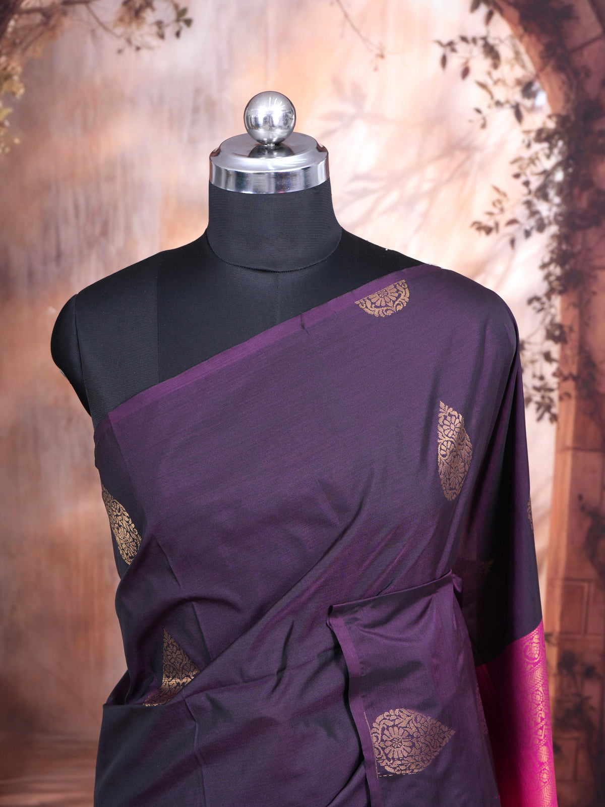 Purple with Rani Pink Semi Silk Saree