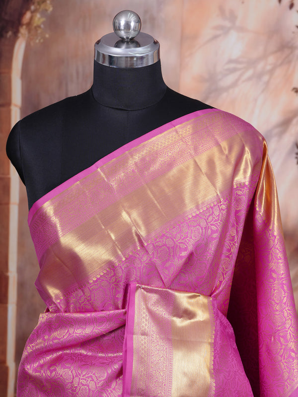 Radiant Rani Pink and Gold Kanchipuram Silk Saree