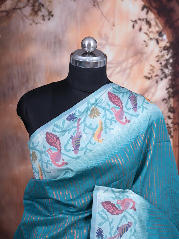 Peacock Blue Semi Silk Saree