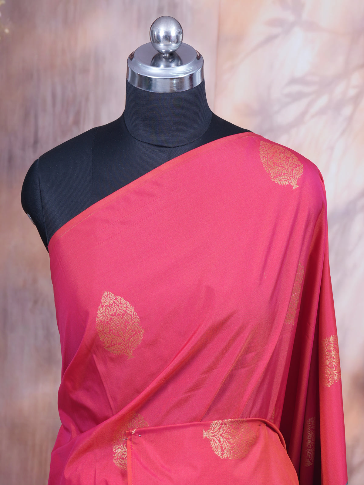 Peach-Pink With Teal Blue Semi Silk Saree