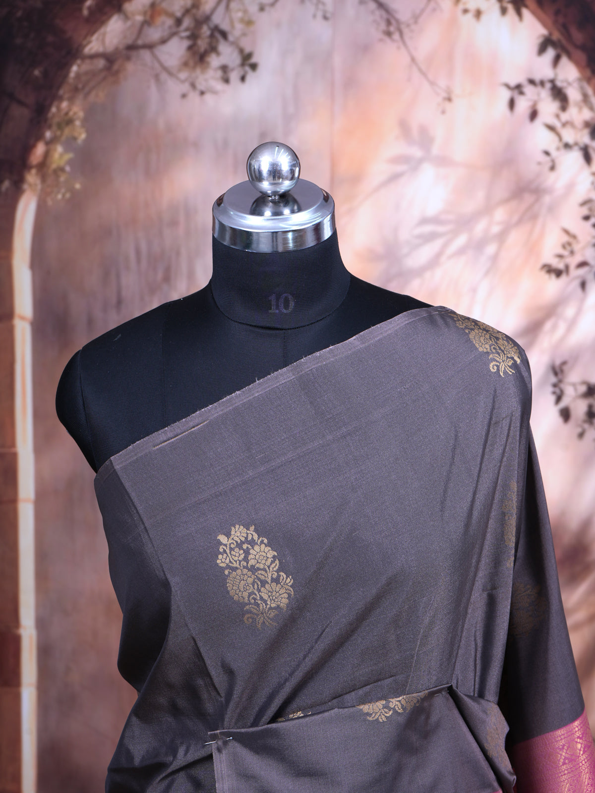 Deep Grey with Rani Pink Semi Silk Sarees