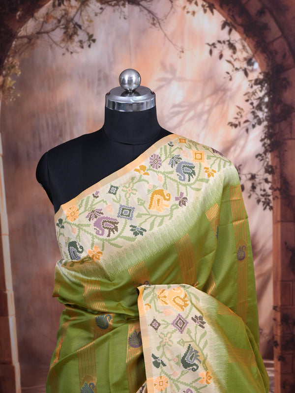 Parrot Green Semi Silk Saree