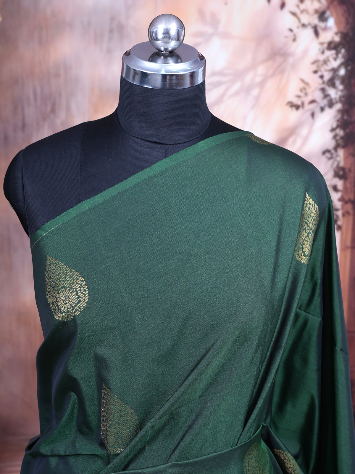 Bottle Green With Pink Semi Silk Saree