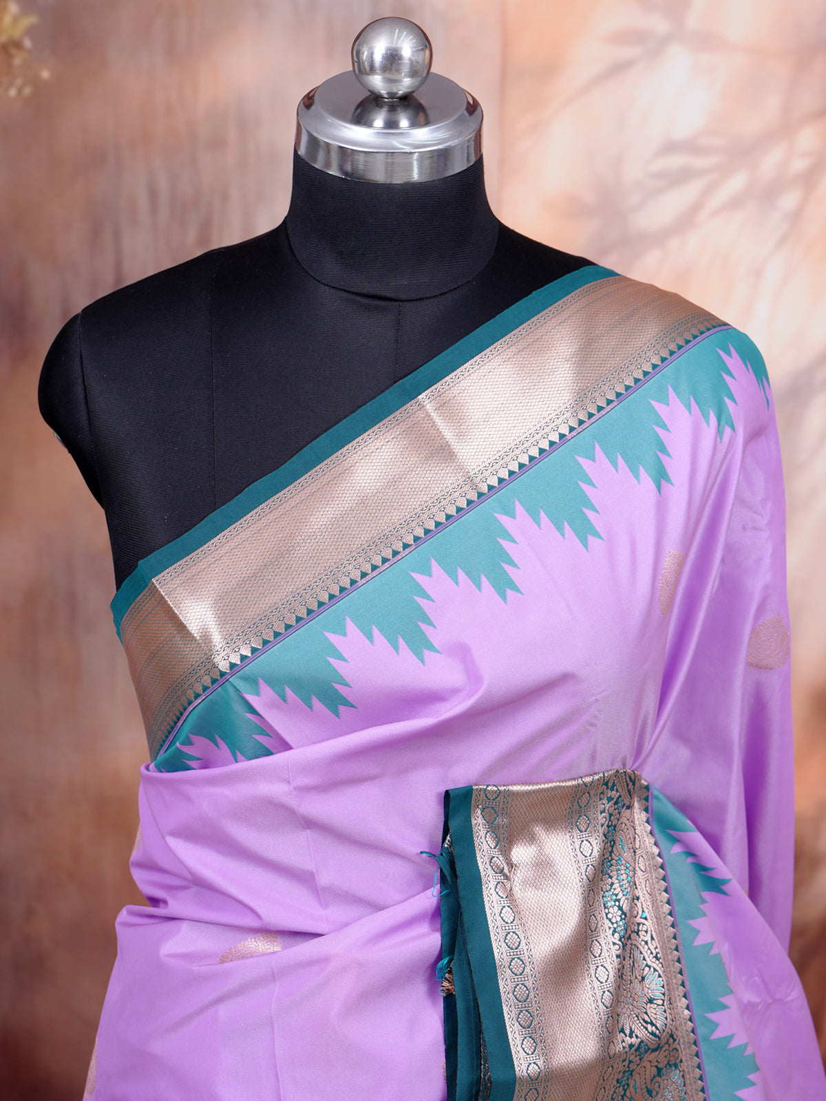 Lavender with Teal Green Kanchipuram Fancy Silk Saree