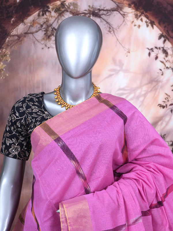 Pink with Wine - Pochampalli Cotton Saree