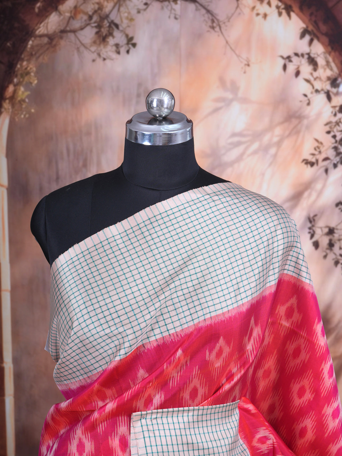 Pink and Cream with Teal Green - Pure Kanchipuram Silk Saree