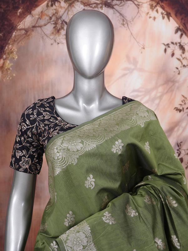 Olive Green Silk Cotton Saree