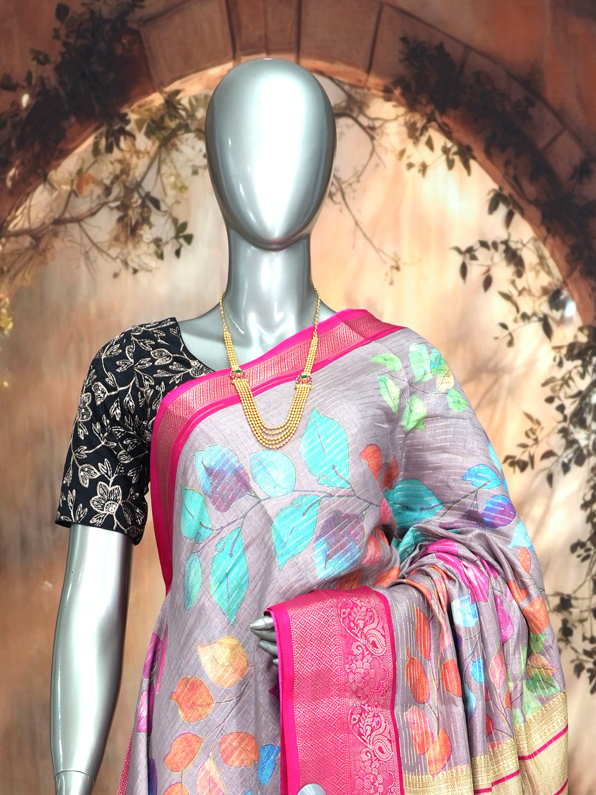 Grey with Rani Pink - Semi Raw Silk Saree