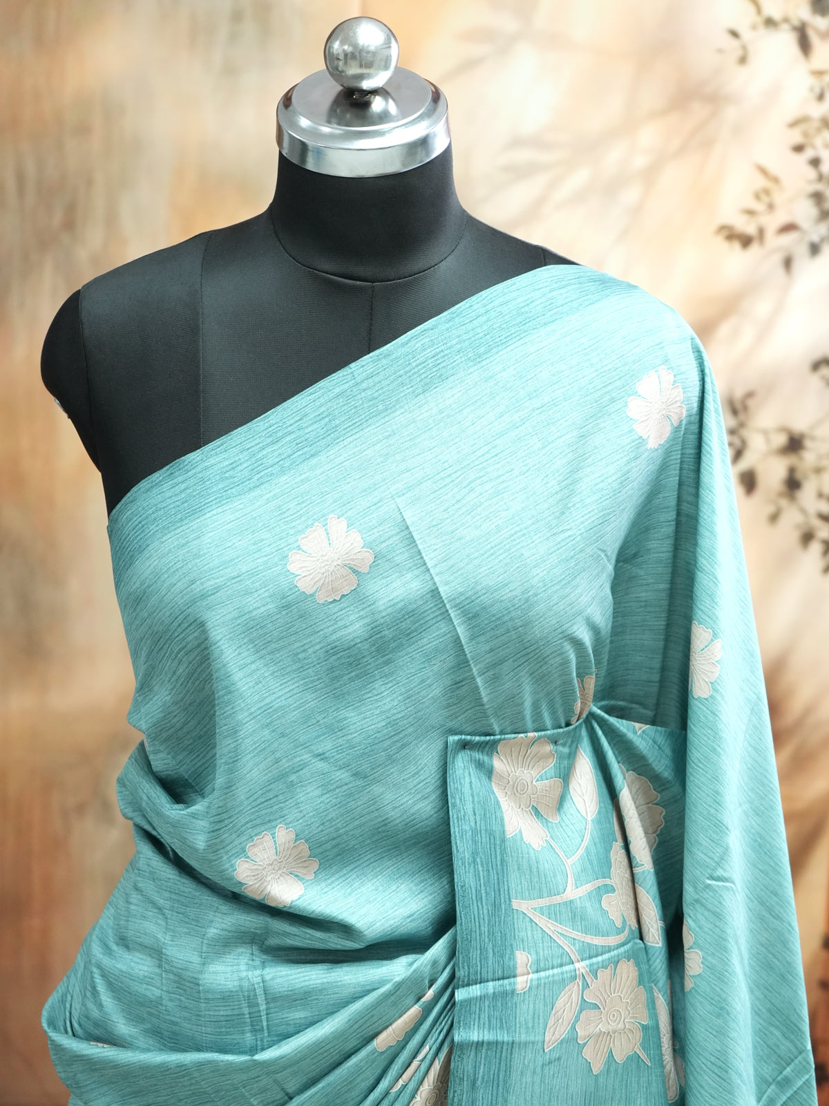 Sea Green with Floral Pallu - Semi Tussar Saree