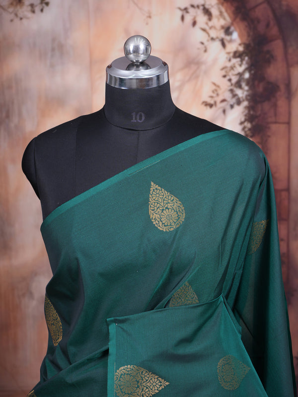 Bottle Green with Rani Pink Semi Silk Saree