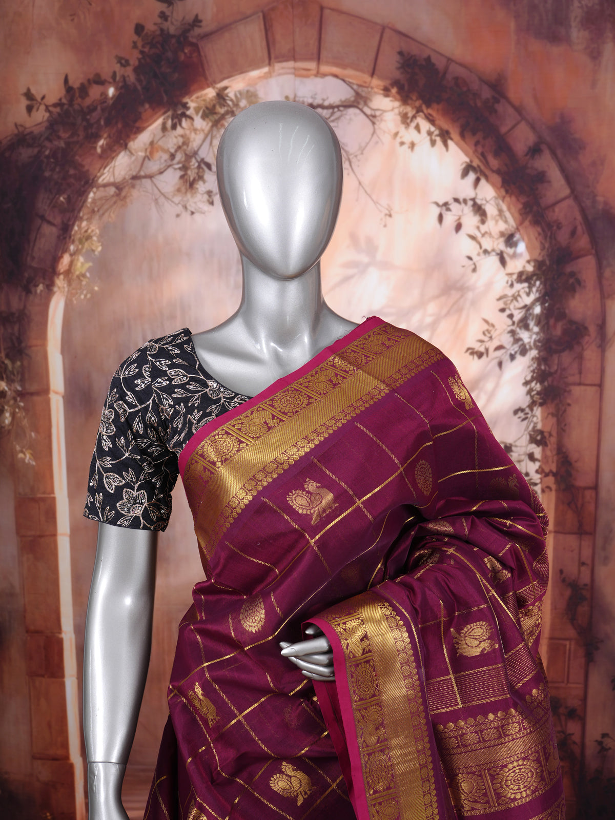 Elegant Wine Pure Silk Cotton Saree