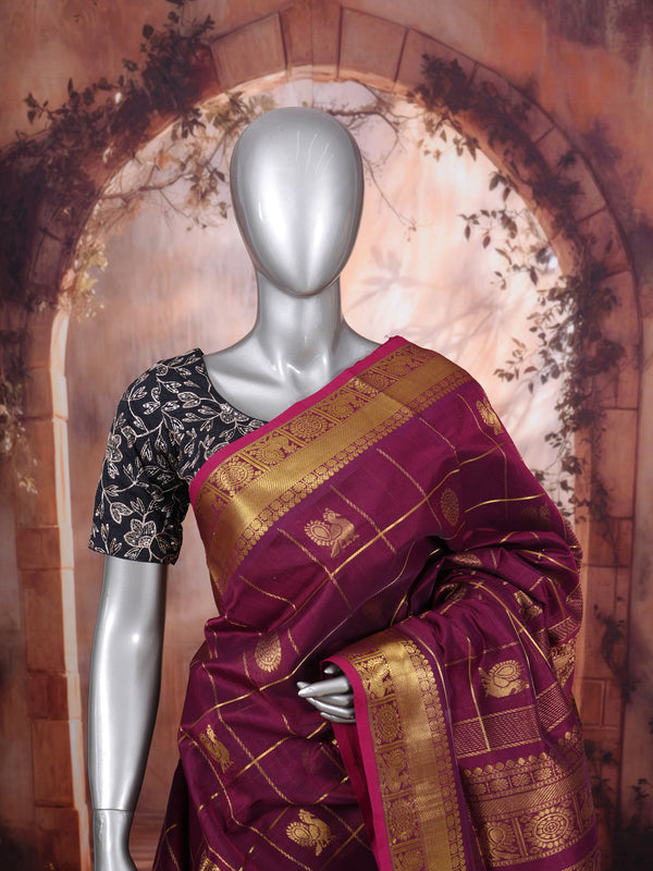 Elegant Wine Pure Silk Cotton Saree