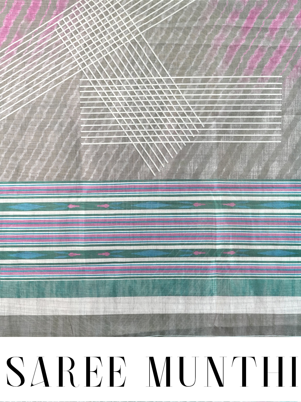 Charcoal Grey with Teal Green - Semi Tussar Saree