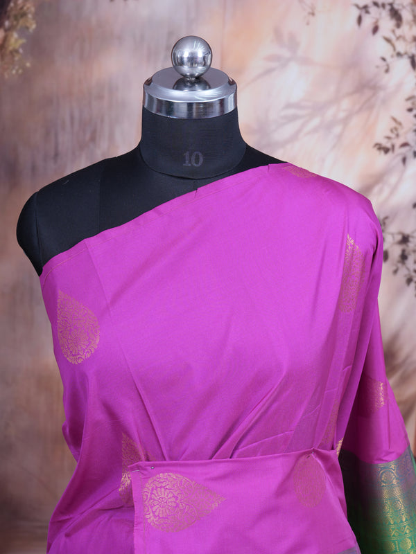 Magenta Pink with Green Semi Silk Saree