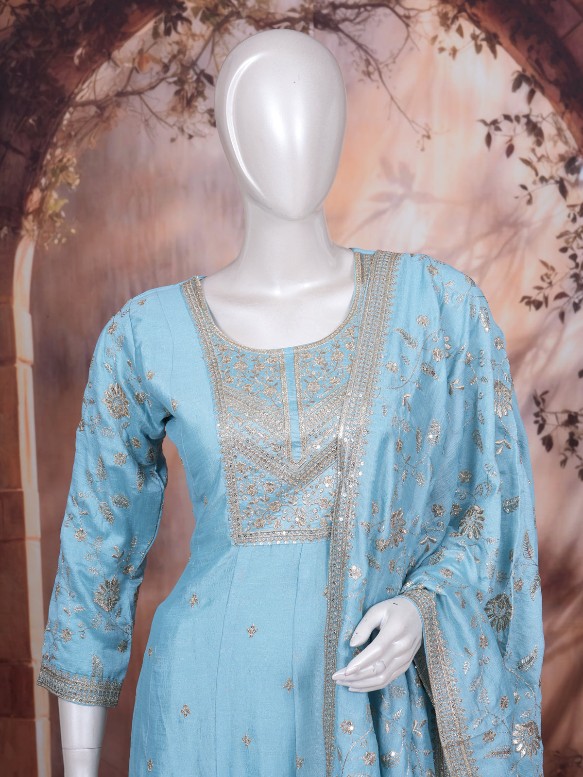 Sky Blue with Zari Dupatta Ready Made Salwar Suit