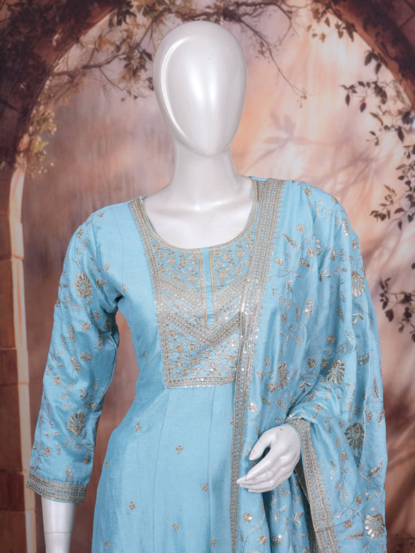 Sky Blue with Zari Dupatta Ready Made Salwar Suit