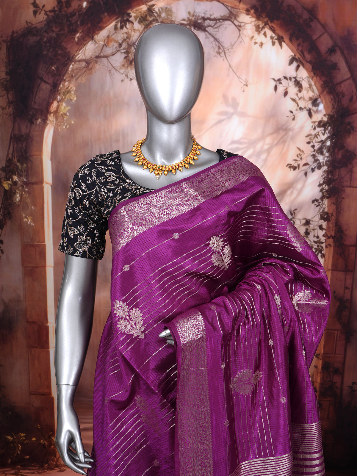 Magenta Purple with Silver Zari - Semi Tussar Saree