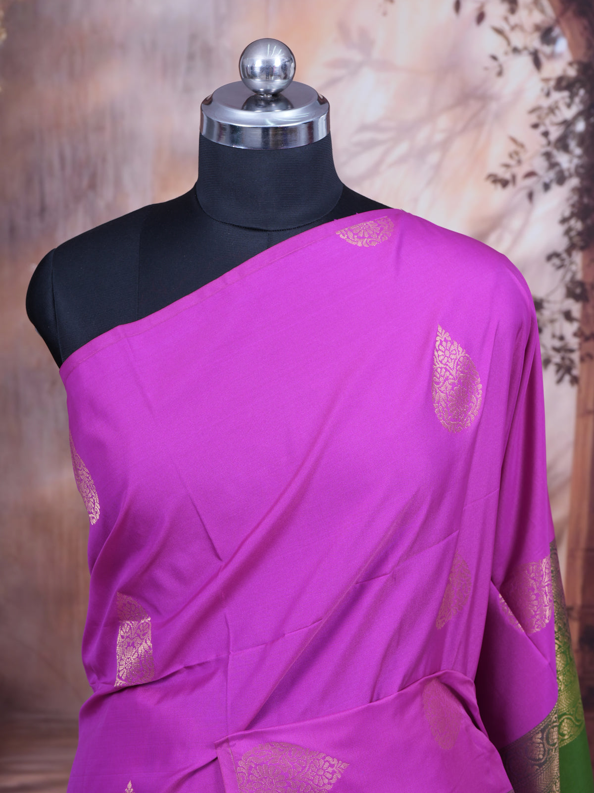 Orchid Pink With Green  Semi Silk Saree