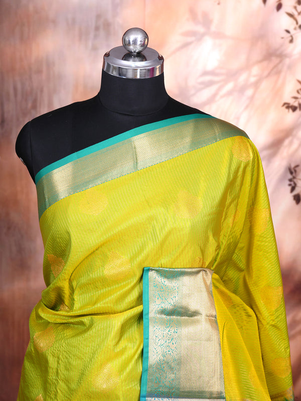 Lime Green with Teal Blue Kanchipuram Fancy Silk Saree