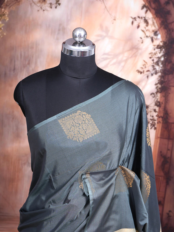 Grey with sandal Semi Silk Saree