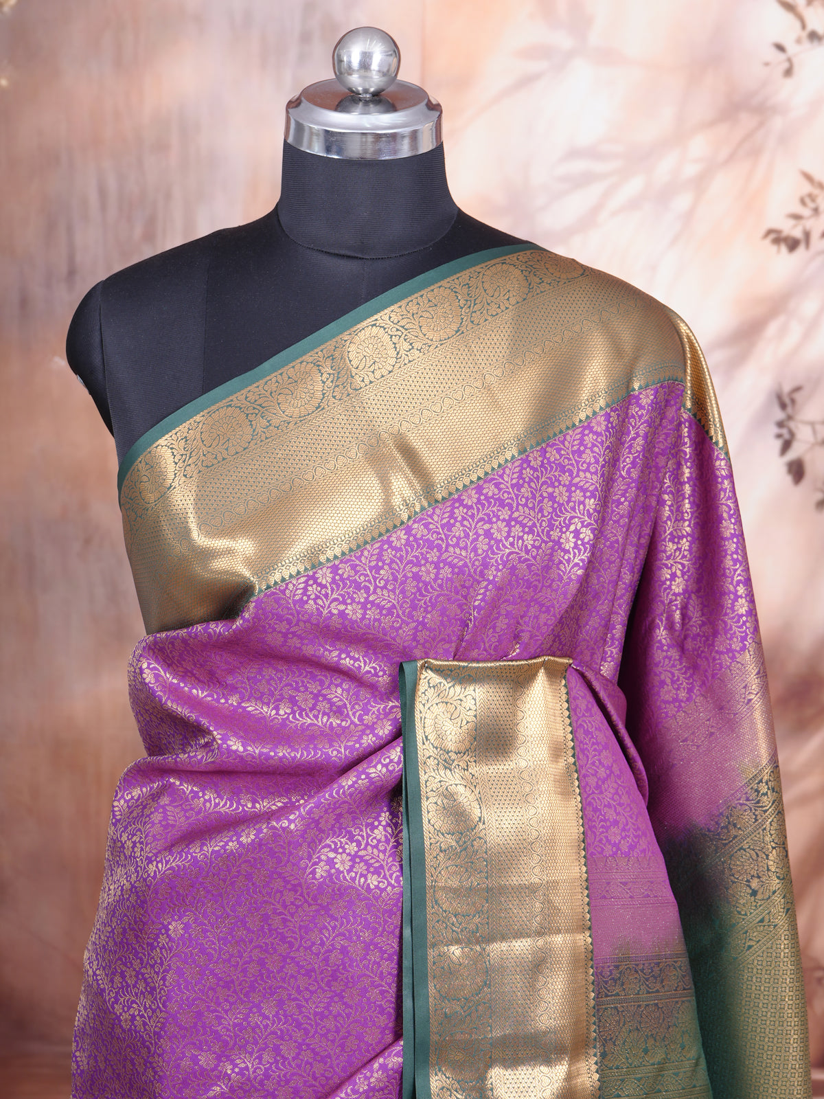 Purple with Bottle Green Kanchipuram Fancy Silk Saree