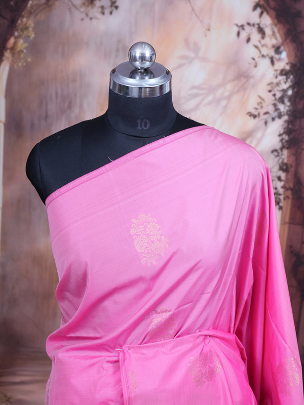 Baby Pink With Sandal Semi Silk Saree